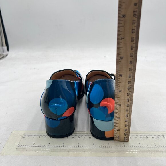 YDN Blue Print Polka Dot Square Toe Loafers Slip on Block Low Heel Buckle Pumps - Picture 5 of 8